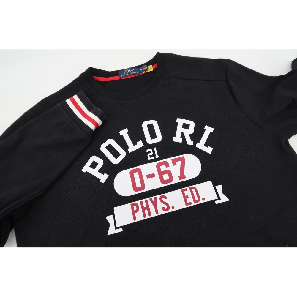 Polo Ralph Lauren Sweatshirt Mens Medium Black Phys Ed 0-67 Crewneck Retro Knit